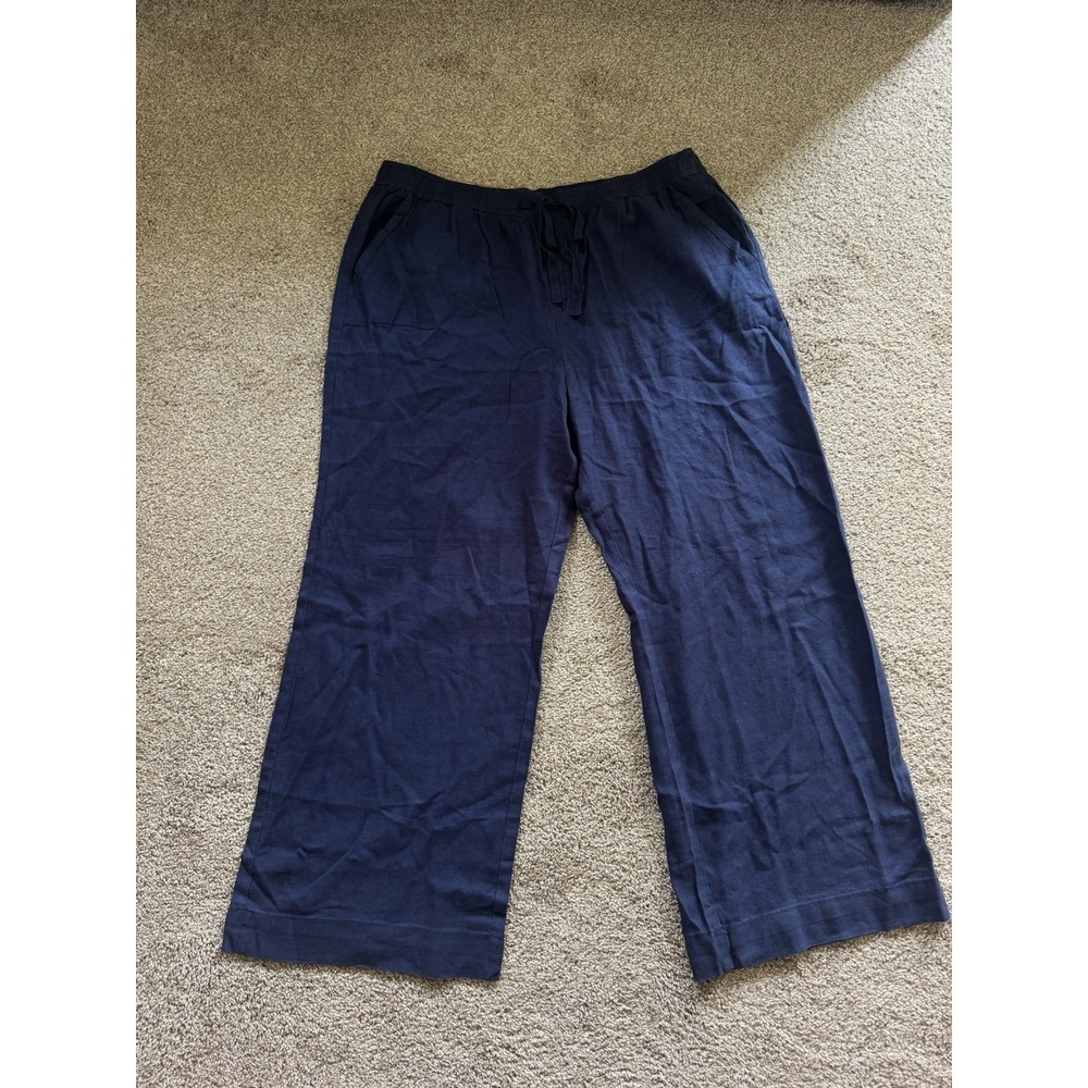 Briggs NWT Women's XXL Navy Blue Linen Blend Wide Leg Drawstring Crop Pants